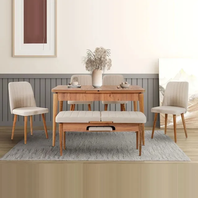 Sembol Açılır Masa Takımı Atlantik Krem (1 Masa + 1 Bench + 4 Sandalye)