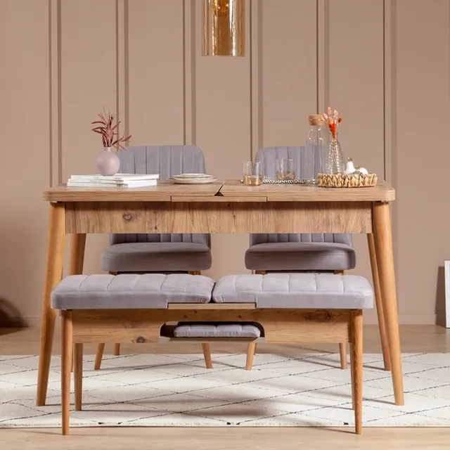 Sembol Açılır Masa Takımı Atlantik Soho Gri (1 Masa + 1 Bench + 2 Sandalye)